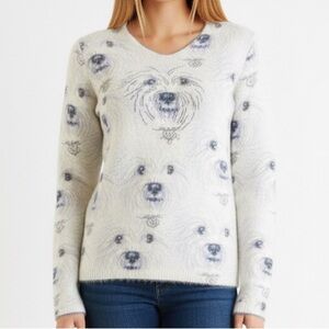 Tricotto Sz S Eyelash Knit Beaded Dog Themed Soft Stretchy Sweater